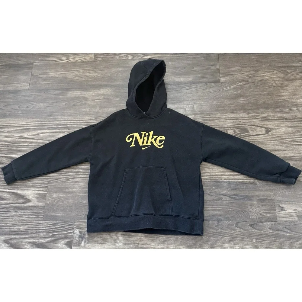 Unisex Nike Club Fleece Hoodie Sweatshirt Pullover Black Gold Sz Medium Plus M+‎